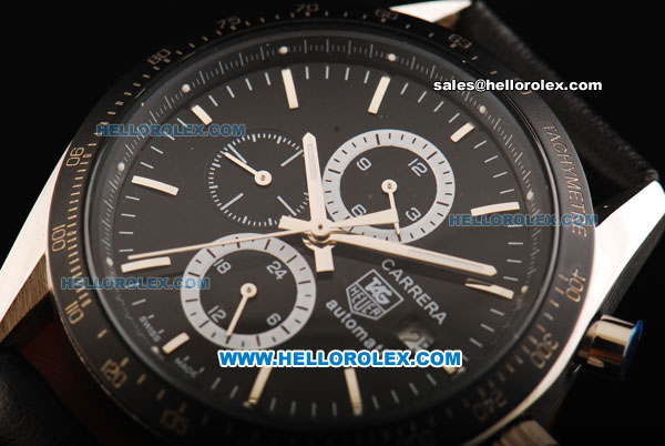 Tag Heuer Carrera Automatic with Black Dial and Bezel-Leather Strap - Click Image to Close